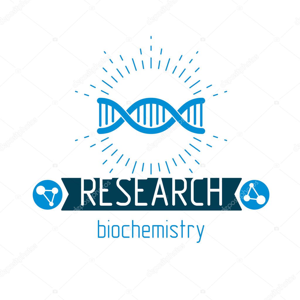 Vector model of human DNA strands. Biochemistry research conceptual abstract logotype can be used as the emblem of scientific organizations.