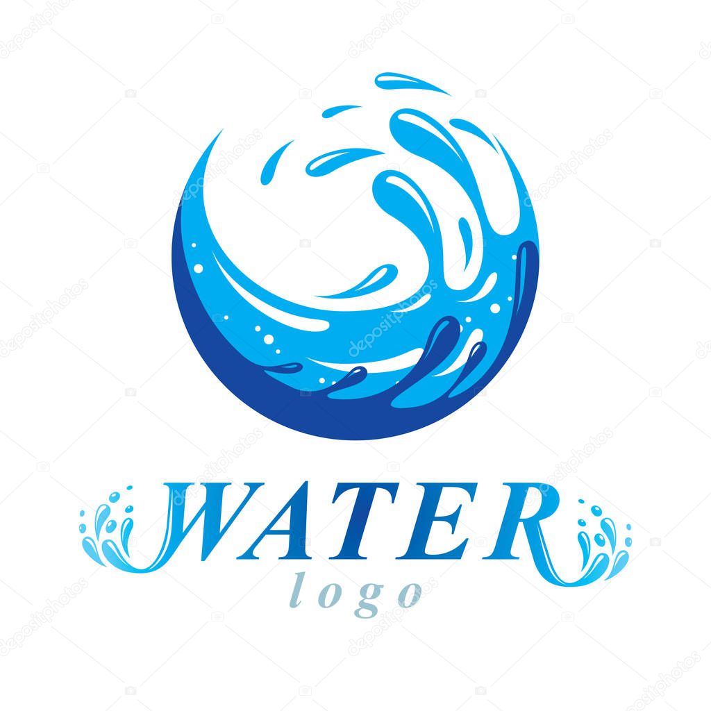 Pure water vector abstract sign for use as business emblem in spa and resort organizations. Human and nature coexistence concept.