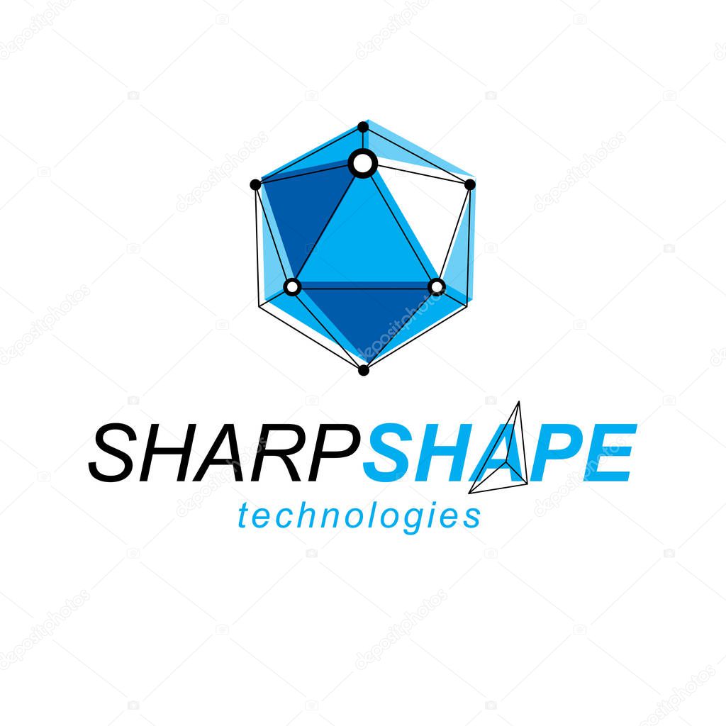 Construction industry logo. Abstract vector geometric form, 3D shape science theme illustration.