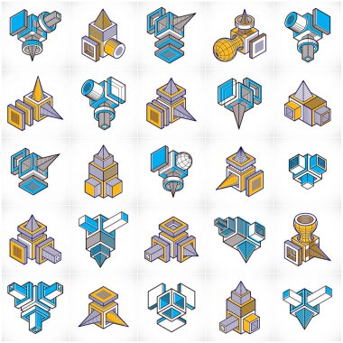 Soyut yapılar kümesi, boyutlu tasarımlar koleksiyonu vektör.