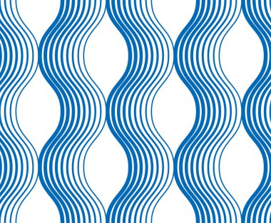 Biçimlendirilmiş mavi dalgalar, eğri çizgiler, soyut tekrarlanan fayans arkaplanı. Su Dalgası soyut tasarımı.