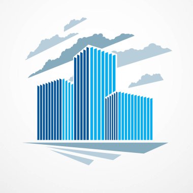 Ofis binası, modern mimari vektör çizimi. Emlak işi merkezi tasarımı. Büyük şehirde 3D fütüristik cephe. Logo ya da simge olarak kullanılabilir.