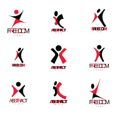 Heyecanlı soyut kişi kaldırdı elleriyle vektör Illustration. Yaratıcı iş sembolü.