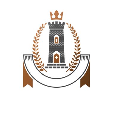 Antik kale amblemi. Hanedan arması, vintage vektör logosu. İzole beyaz zemin üzerine eski tarzı Retro logo.