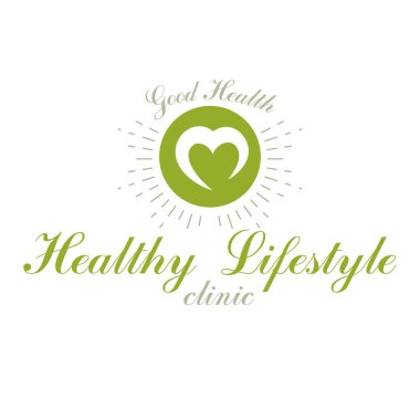 Yeşil yapraklarla süslenmiş vektör seven kalp. Sağlık Merkezi soyut modern logoti tıbbi ve sosyal tema reklamlarında kullanılabilir. Güçlü kalp sağlıktır..