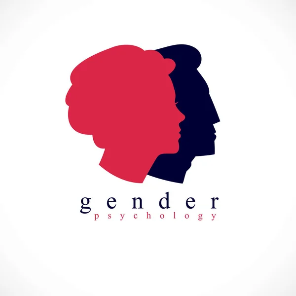 Genderpsychologie Concept Gemaakt Met Man Vrouw Hoofd Profielen Vector Logo — Stockvector