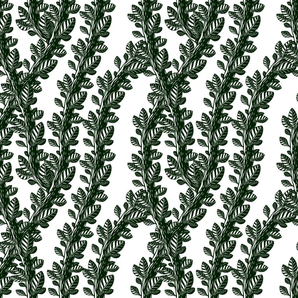 Floral Seamless Pattern Leaves Branches Vector Green Fabric Background Tangled — Stock Vector