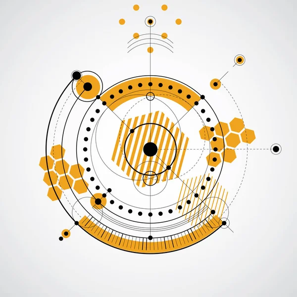 Technische Tekening Gemaakt Met Behulp Van Stippellijnen Geometrische Cirkels Kleurrijke — Stockvector