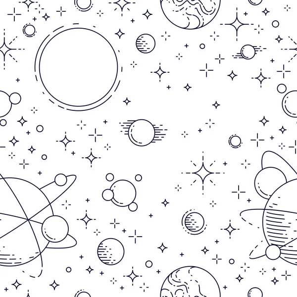 Nahtloser Weltraum Hintergrund Mit Planeten Sternen Asteroiden Und Meteoren Unentdeckter — Stockvektor