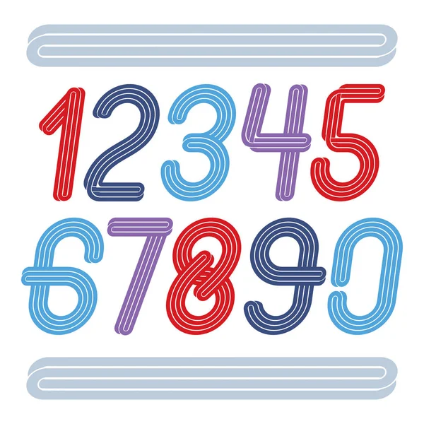 Vector Funky Elegant Rounded Numbers Collection Made Parallel Stripes Can — Stock Vector