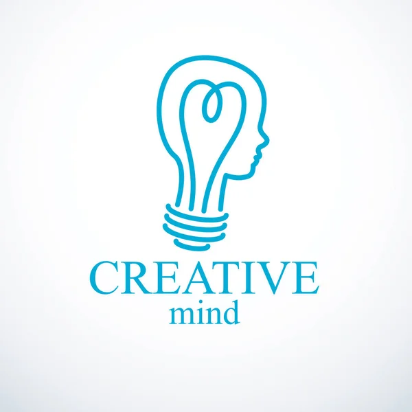 Concepto Cerebro Creativo Logotipo Vector Persona Inteligente Bombilla Forma Perfil — Vector de stock