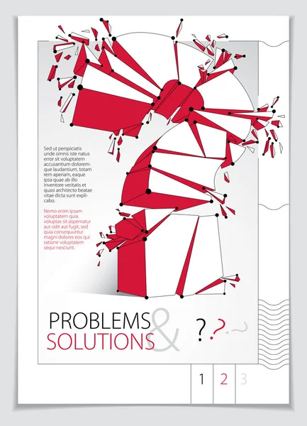 Broken Question Mark Exploding Brochure Flyer Design Query Breaking Pieces — Stock Vector