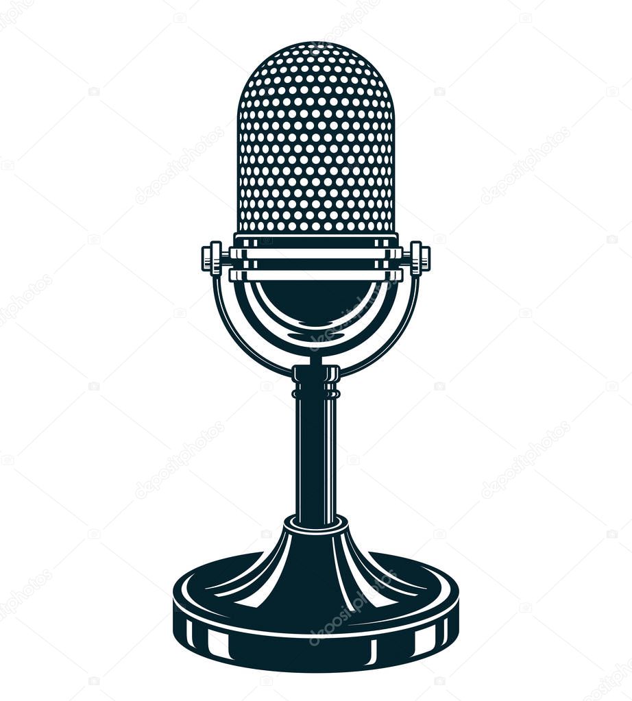 Retro studio microphone vector illustration. Stand up live show concept, public relations.