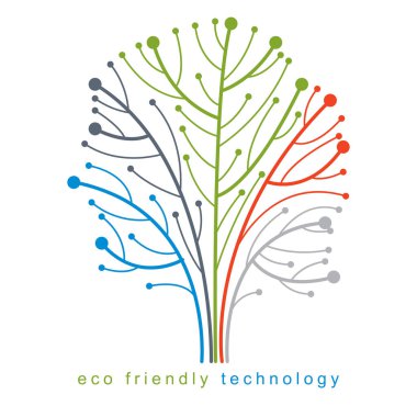 Fütüristik ağaç, yeni teknoloji vektör Illustration. Yeşil düşünme teknoloji yenilikleri fikir.
