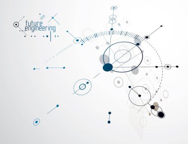Vektör endüstriyel ve mühendislik geçmişi, gelecekteki teknik planlar. Mekanizmanın soyut planı, mekanik şema. 