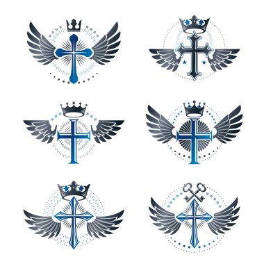 Dini amblem seti haçlar. Hanedan arması, vintage vektör logolar toplama.