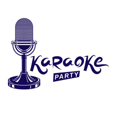 Eğlence ve dinlenme yaşam tarzı tanıtımı, karaoke partisi davetiyesi poster sahne mikrofon illüstrasyon ile oluşturulan.