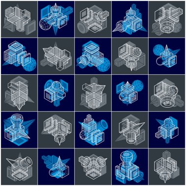 Soyut üç boyutlu şekiller kümesi, vektör, illüstrasyon