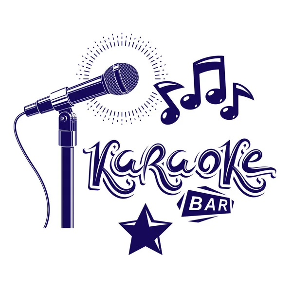 Karaoke Bar Bokstäver Komponerade Med Scen Mikrofon Och Noter Vektor — Stock vektor