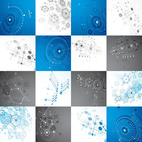 Set Modular Bauhaus Vector Backdrops Created Geometric Figures Hexagons Circles — Stock Vector