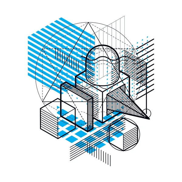 Fundo Abstrato Isométrico Com Formas Dimensionais Lineares Elementos Malha Vetorial — Vetor de Stock