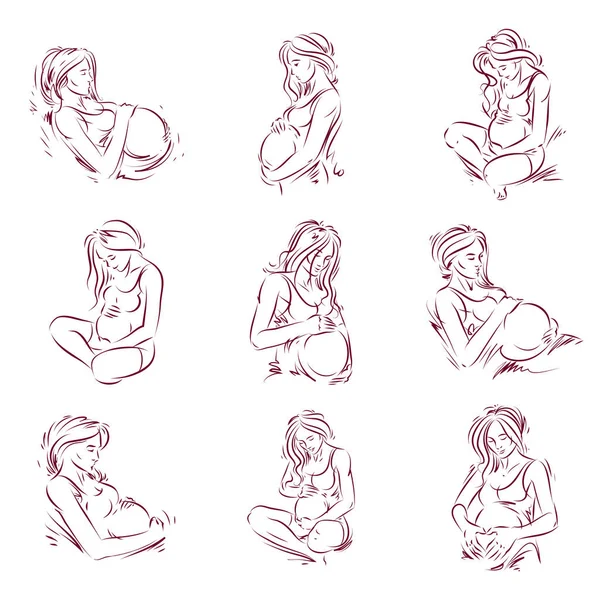 Atractivos Dibujos Silueta Cuerpo Mujer Embarazada Ilustración Vectorial Futura Madre — Archivo Imágenes Vectoriales