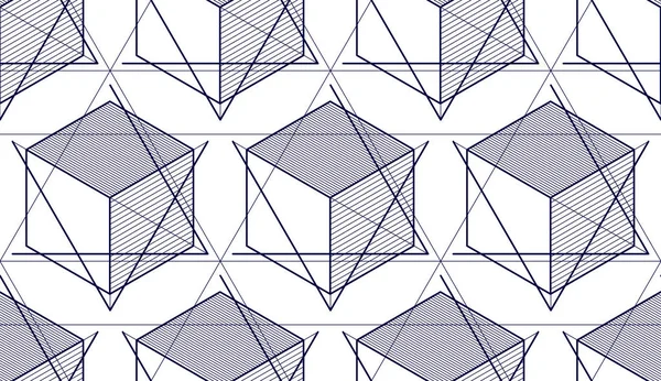 幾何学的な ラインは シームレスなパターン ベクトルの背景を抽象化します 無限イラストの線画を工学技術スタイル 単一の色は 黒と白 ファブリック 包装用 Web — ストックベクタ