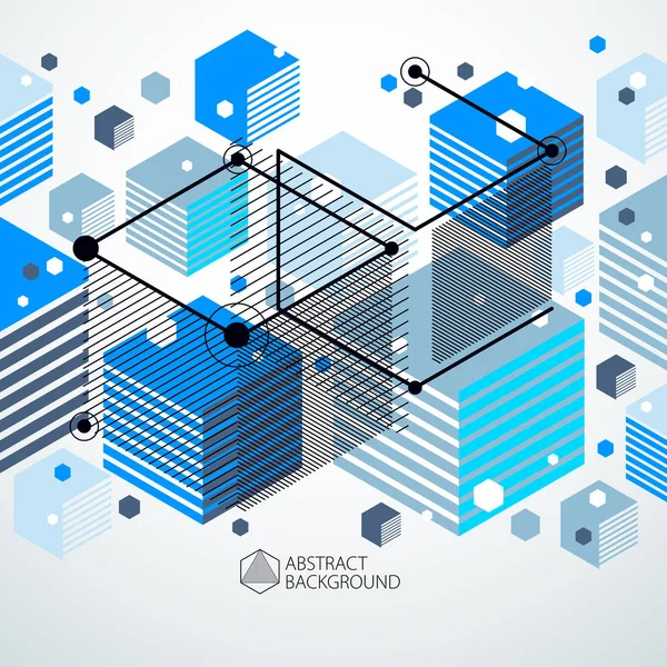 Vektorritning Blått Industrisystem Skapat Med Linjer Och Kuber Modern Geometrisk — Stock vektor