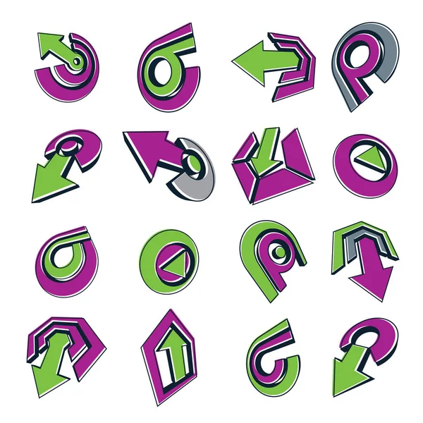 Vector Dimensional Business Corporate Graphic Symbols Collection Green Purple Arrows — Stock Vector