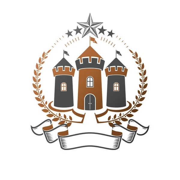 Emblema Dell Antico Bastione Elemento Araldico Progettazione Vettoriale Etichetta Stile — Vettoriale Stock