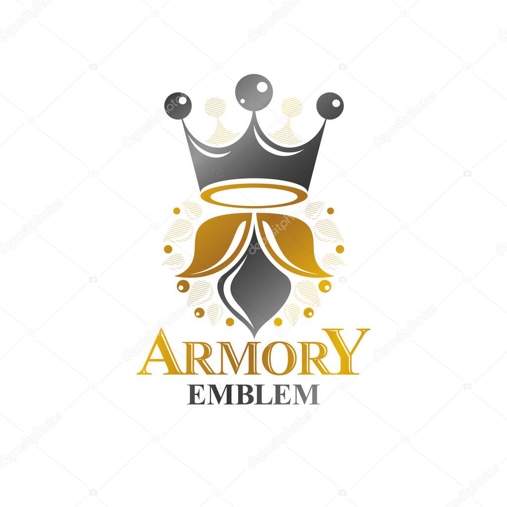 Ancient Crown emblem. Heraldic vector design element. Retro style label, heraldry logo. Antique logotype isolated on white background.
