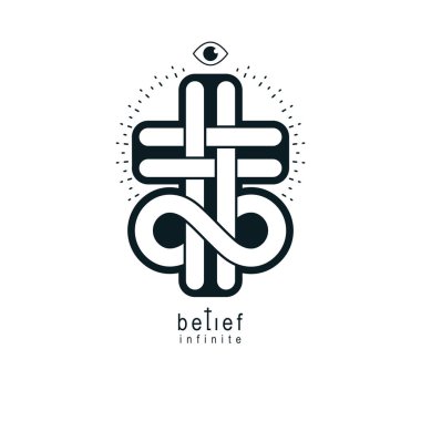 Tanrı'nın sonsuz Hıristiyan inanç gerçek, sonsuzluk sonsuz döngü ve Christian Cross ile birlikte yaratıcı sembolü tasarım vektör, logo vektör ya da imzala.