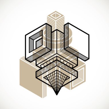 Üç boyutlu mühendislik inşaat, soyut vektör trigonometrik şekli.
