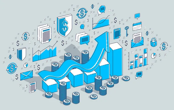 Siker Jövedelem Növekedésének Koncepció Növekedési Statisztika Diagramsávra Cash Money Stack — Stock Vector