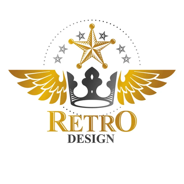 Antico Emblema Della Corona Elemento Araldico Progettazione Vettoriale Etichetta Stile — Vettoriale Stock