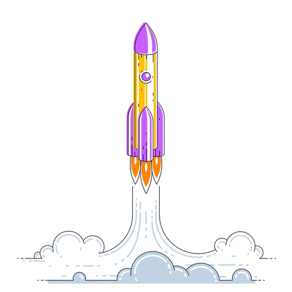 Rocket Launch Undiscovered Space Explore Universe Breathtaking Space Science Thin — Stock Vector