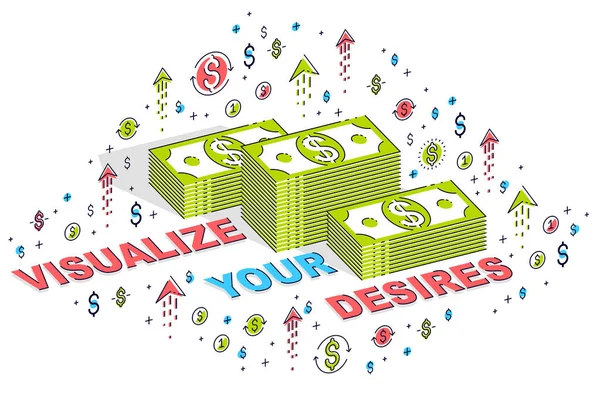 Απεικονίστε Σας Στόχους Επιχειρηματικό Κίνητρο Αφίσας Πανό Μετρητά Χρήματα Στοίβες — Διανυσματικό Αρχείο