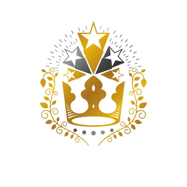 Imperial Crown Militaire Star Embleem Heraldische Wapen Vintage Vector Logo — Stockvector