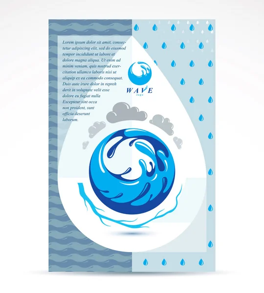 Компания Очистке Воды Рекламирует Флаер Концептуальный Дизайн Мировой Водной Циркуляции — стоковый вектор