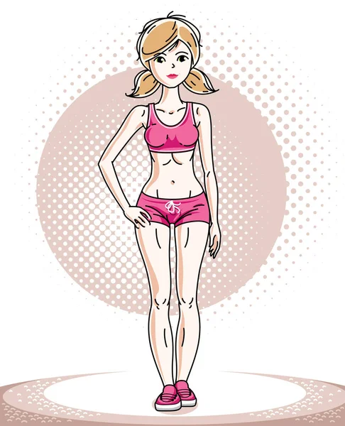 Atractiva Joven Rubia Deportista Adulto Pie Ilustración Vectorial Dama Con — Vector de stock