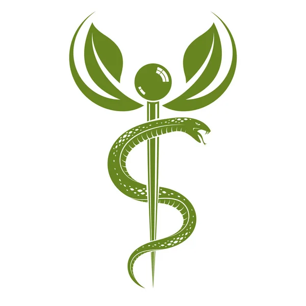 Caduceus Medische Symbool Grafische Vector Embleem Voor Gebruik Gezondheidszorg Fytotherapie — Stockvector