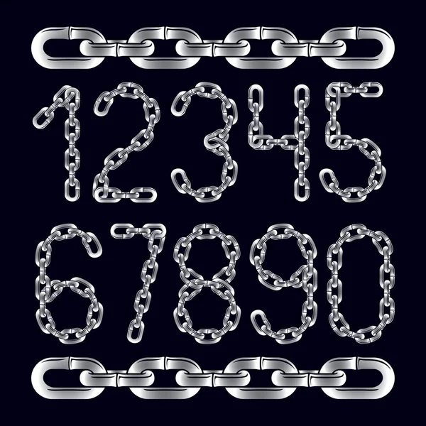 一套时髦的矢量数字 现代数字收藏 用于海报设计元素的酷数字 用铁链 链接连接制造 — 图库矢量图片
