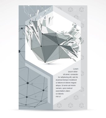 Computer technologies creative advertisement brochure. Vector abstract black and white 3d mesh broken object, design element technology low poly template with broken refractions. clipart