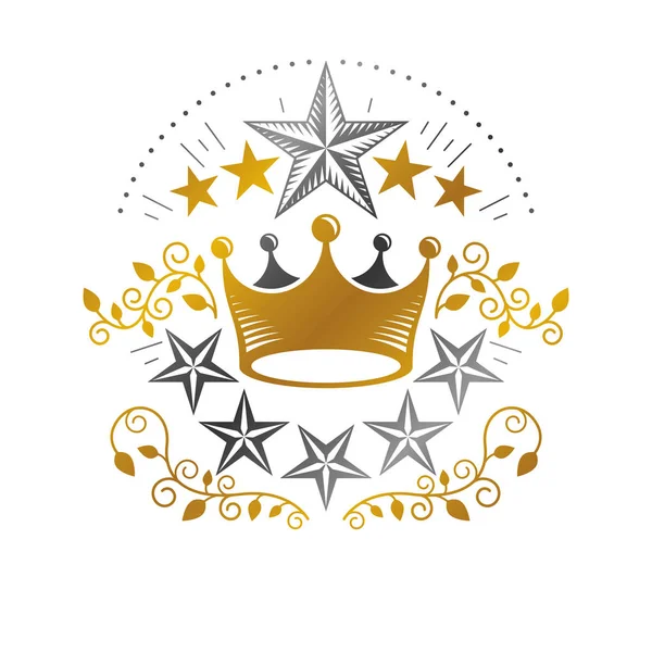 Corona Imperial Emblema Estrella Militar Escudo Armas Heráldico Logotipo Vector — Vector de stock