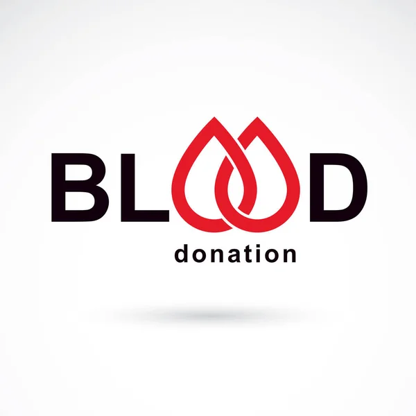 Bloed Donatie Inscriptie Wit Wordt Geïsoleerd Vector Rood Bloed Druppels — Stockvector