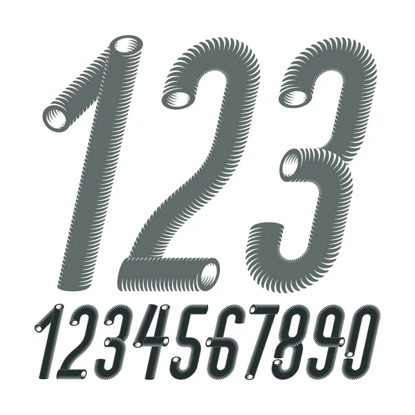 新潮矢量数字采集 现代斜体凝聚 时髦的数字从0到9最好用于标志 海报创作 采用真空吸尘器管道设计制造 — 图库矢量图片