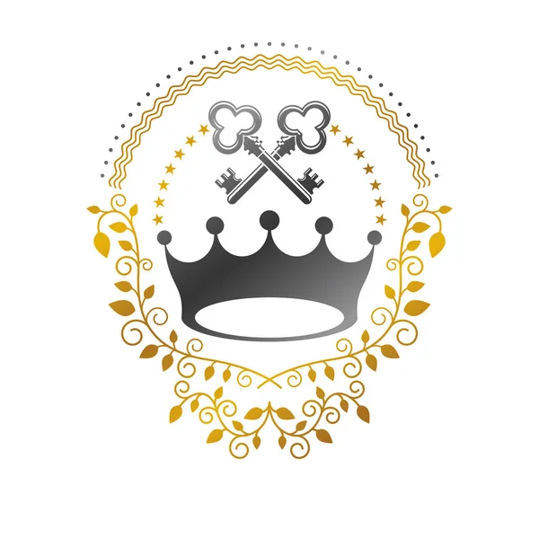 Emblème Royal Couronne Armoiries Héraldiques Logo Décoratif Illustration Vectorielle Isolée — Image vectorielle