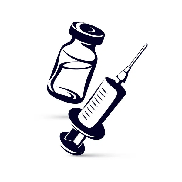 注射用バイアル注射器と医療用注射器のベクトルグラフィックイラスト 予定された予防接種テーマ — ストックベクタ