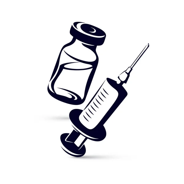 Vektorgrafische Illustration Von Fläschchen Und Medizinischen Spritzen Für Injektionen Impfthema — Stockvektor