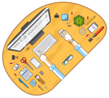 Ofis çalışanı ve tablo nesnelerde ileti örneği ile Pc bilgisayar çalışma masası